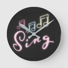 Reloj Redondo Mediano Sing Neon Music Notes
