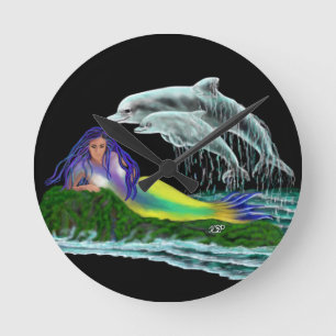 Reloj Redondo Mediano Sirena con delfines