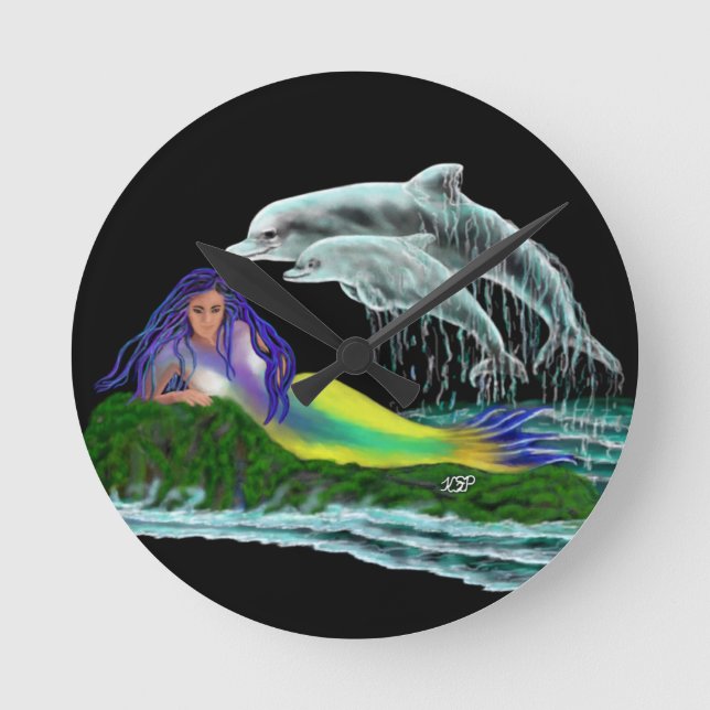 Reloj Redondo Mediano Sirena con delfines (Anverso)