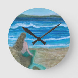 Reloj Redondo Mediano Sirena contemplando las olas