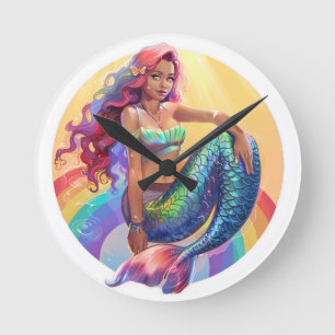 Reloj Redondo Mediano Sirena de arcoiris