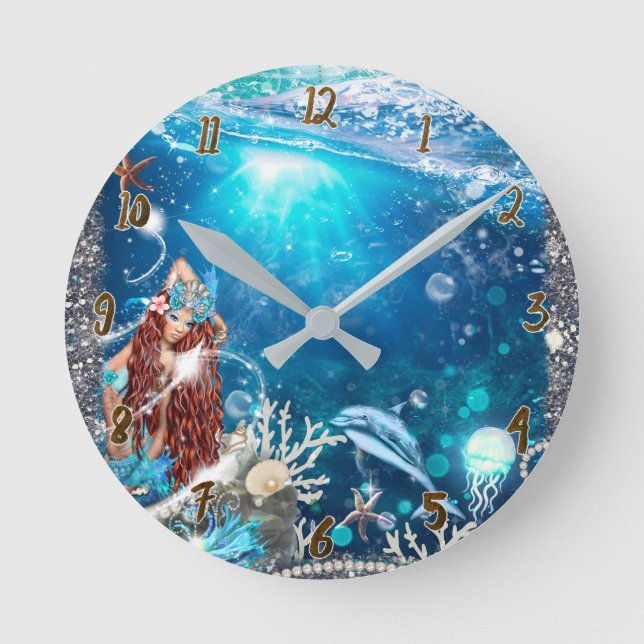 Reloj Redondo Mediano Sirena de Cabeza Roja Bajo el Mar Fantasía Persona (Anverso)