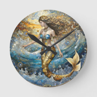Reloj Redondo Mediano Sirena en las olas del océano