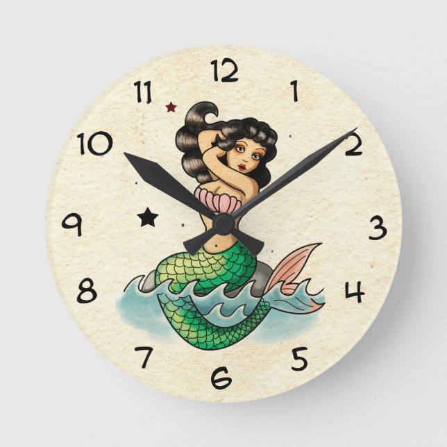 Reloj Redondo Mediano Sirena hermosa de la escuela vieja (Anverso)