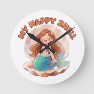 Reloj Redondo Mediano Sirena Linda Cota Feliz Concha Estética Pastel