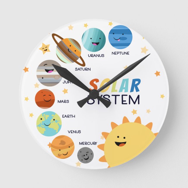 Reloj Redondo Mediano Sistema solar planea escuela secundaria espacial (Anverso)