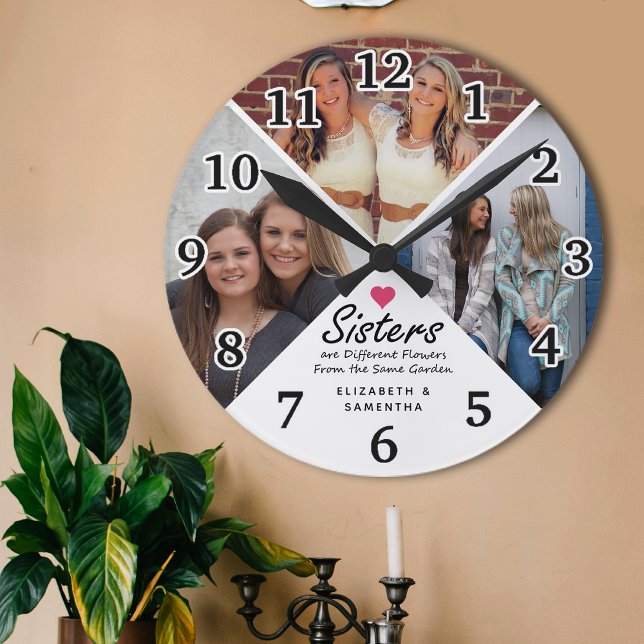 Reloj Redondo Mediano Sisters Script cita moderna foto de corazón rosado (Subido por el creador)