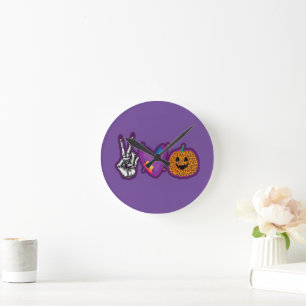 Reloj Redondo Mediano Skeleton Calabaza Paz Amor Halloween