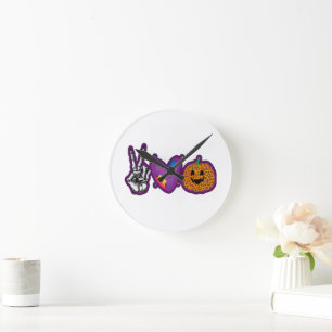 Reloj Redondo Mediano Skeleton Calabaza Paz Amor Halloween