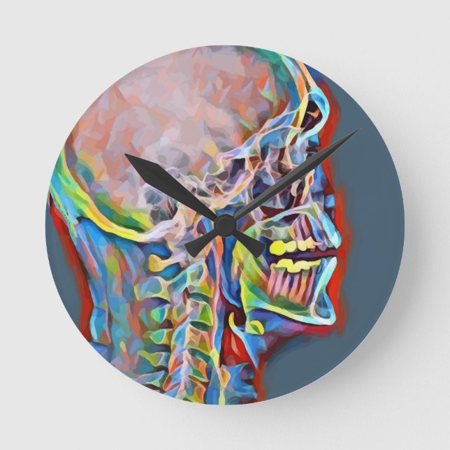 Reloj Redondo Mediano Skeleton Humano Skull Resumen arte anatómico  (Anverso)