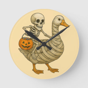 Reloj Redondo Mediano Skeleton Riding Mom Goose Halloween Funny Pumpkin