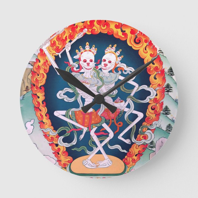 Reloj Redondo Mediano Skeletons Dancing Tibetan Buddhist Art (Anverso)