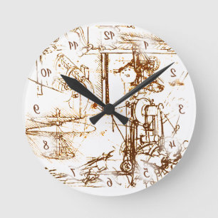 Reloj Redondo Mediano Sketchings de Leonardo da Vinci con números