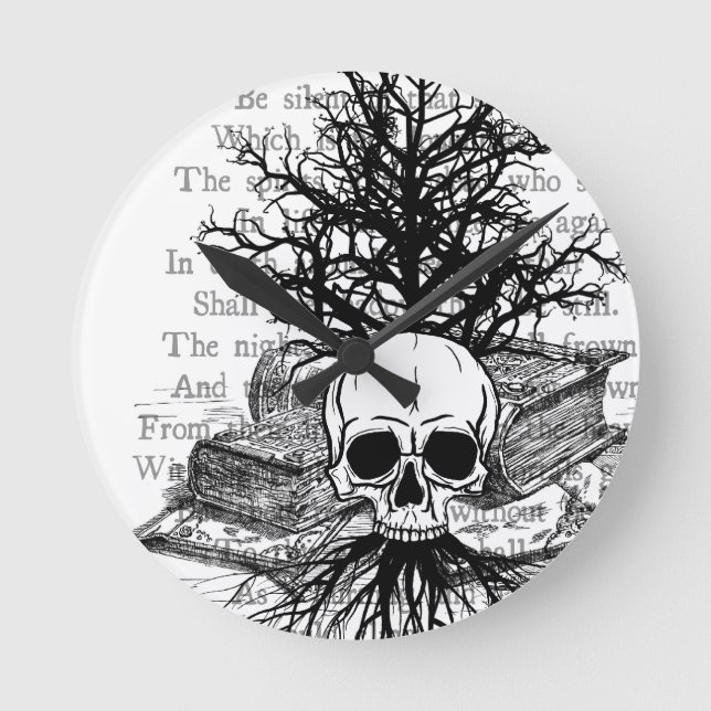 Reloj Redondo Mediano Skull and Books (Anverso)
