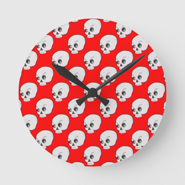 Reloj Redondo Mediano Skull Pattern On Red Background (Anverso)
