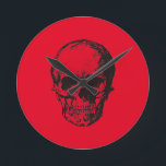 Reloj Redondo Mediano Skull Red Pop Art<br><div class="desc">Pintura de arte digital de cráneo con estilo de arte pop</div>