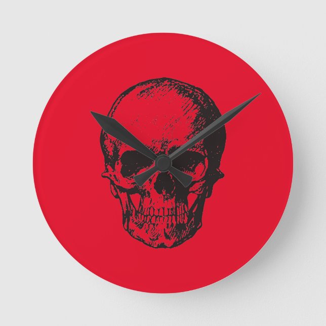 Reloj Redondo Mediano Skull Red Pop Art (Anverso)