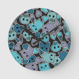 Reloj Redondo Mediano Skulls, and hearts on black background 2