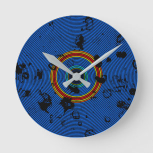 Reloj Redondo Mediano Sky Blue Multicolored Vinyl Disc Texture Pattern