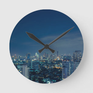 Reloj Redondo Mediano Skyline de Bangkok con panorama nocturno