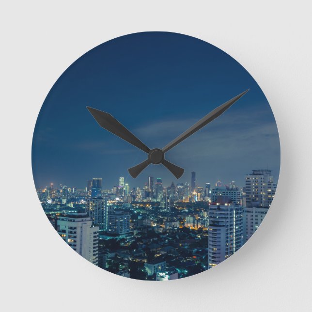 Reloj Redondo Mediano Skyline de Bangkok con panorama nocturno (Anverso)