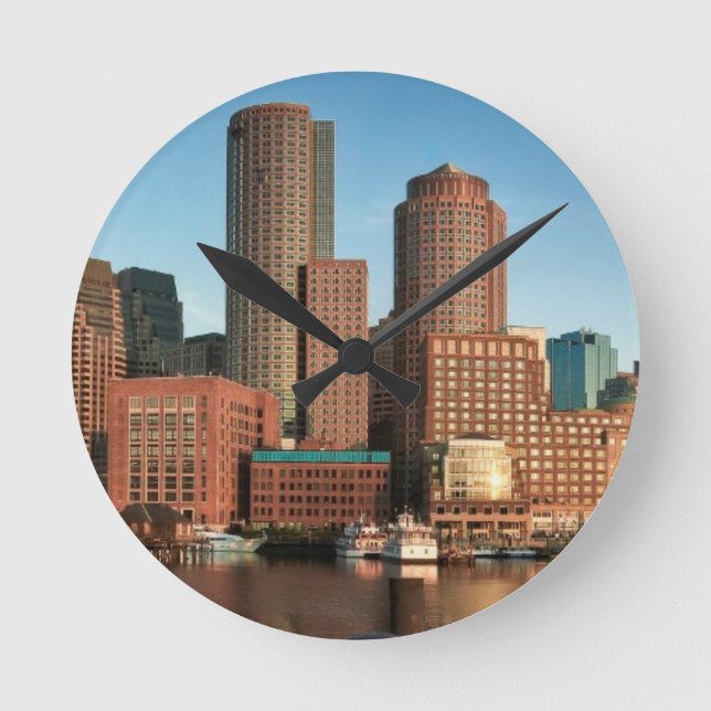 Reloj Redondo Mediano Skyline de Boston (Anverso)