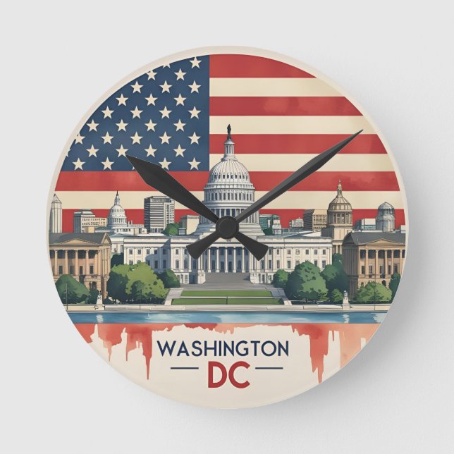 Reloj Redondo Mediano Skyline de Washington DC (Anverso)