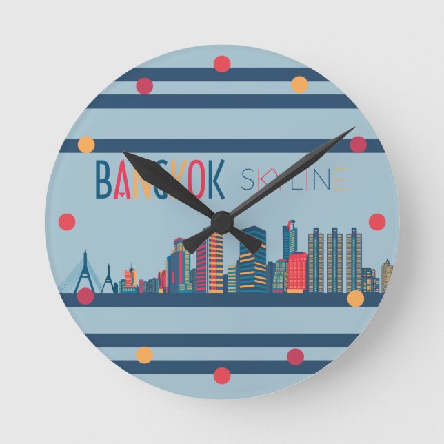 Reloj Redondo Mediano Skyline Neon Naranja Blue Red Wall Clock (Anverso)