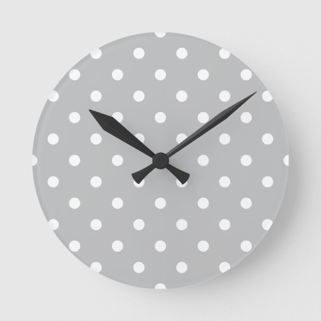 Reloj Redondo Mediano Small Polka Dots - White on Light Gray (Anverso)
