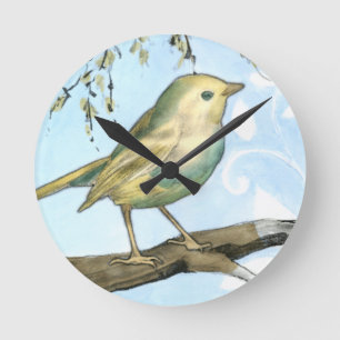 Reloj Redondo Mediano Small Yellow Bird Perched on a Branch Looking up