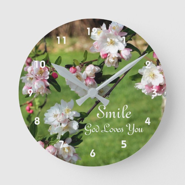 Reloj Redondo Mediano Smile God Loves You Blossoms Inspirational (Anverso)