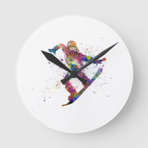 Reloj Redondo Mediano Snowboard in watercolor
