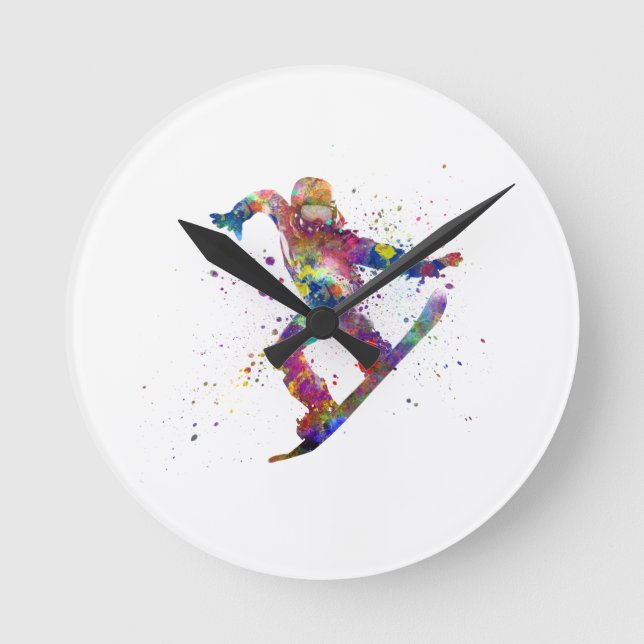 Reloj Redondo Mediano Snowboard in watercolor (Anverso)