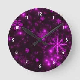 Reloj Redondo Mediano Snowflakes with Purple Background