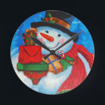 Reloj Redondo Mediano Snowman bearing Gifts<br><div class="desc">Snowman bearing Gifts</div>