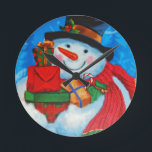 Reloj Redondo Mediano Snowman bearing Gifts<br><div class="desc">Snowman bearing Gifts</div>