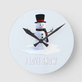 Reloj Redondo Mediano Snowman with hat and scarf. I Love Snow