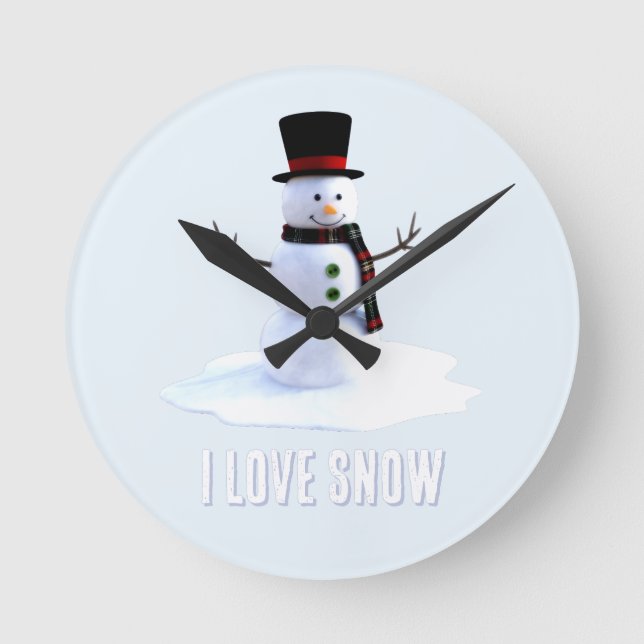 Reloj Redondo Mediano Snowman with hat and scarf. I Love Snow (Anverso)