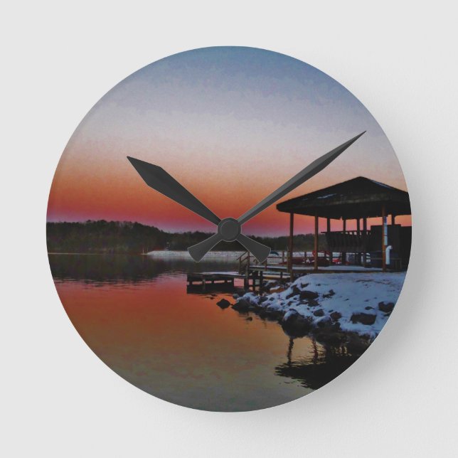 Reloj Redondo Mediano Snowy Sunset at Lake Arrowhead (Anverso)