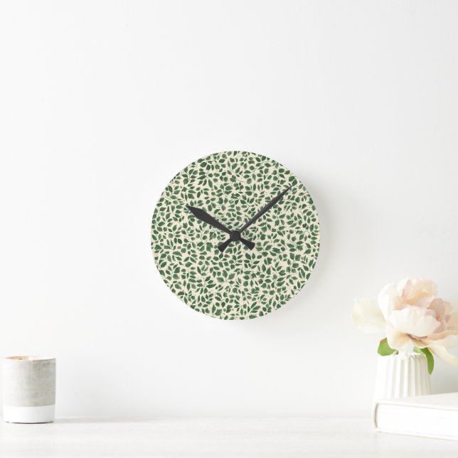 Reloj Redondo Mediano Soft Sage Green Botanical Leaf Foliage Pattern (Hogar)