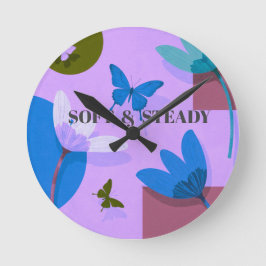 Reloj Redondo Mediano Soft & Steady Floral Butterfly Wall Clock