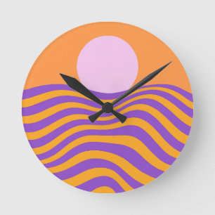 Reloj Redondo Mediano Sol psicodélico y olas de ripplo1