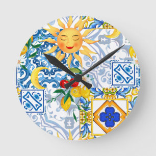 Reloj Redondo Mediano Sol siciliano, limón,majolica,Table Runner