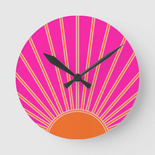 Reloj Redondo Mediano Sol Sunrise Caliente Rosa Y Naranja Preppy Sunshin