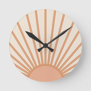 Reloj Redondo Mediano Sol Sunrise Earth Tones Terracotta Retro Sunshine