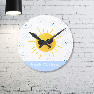 Reloj Redondo Mediano Sol y Nube Personalizados Lindos