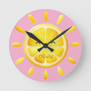 Reloj Redondo Mediano Sol y Rayos de Sol de Limón Adorable