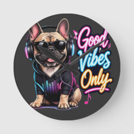 Reloj Redondo Mediano Solo buenas vibras diseño de Bulldog Francés