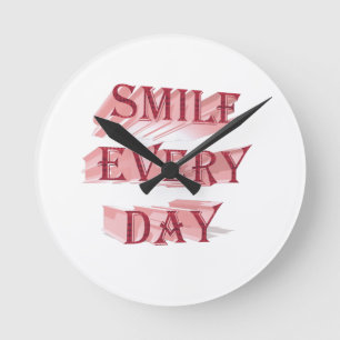 Reloj Redondo Mediano Sonreir cada día Tipografía positiva 3D roja