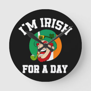 Reloj Redondo Mediano Soy irlandés por un día de San Patricio trébol